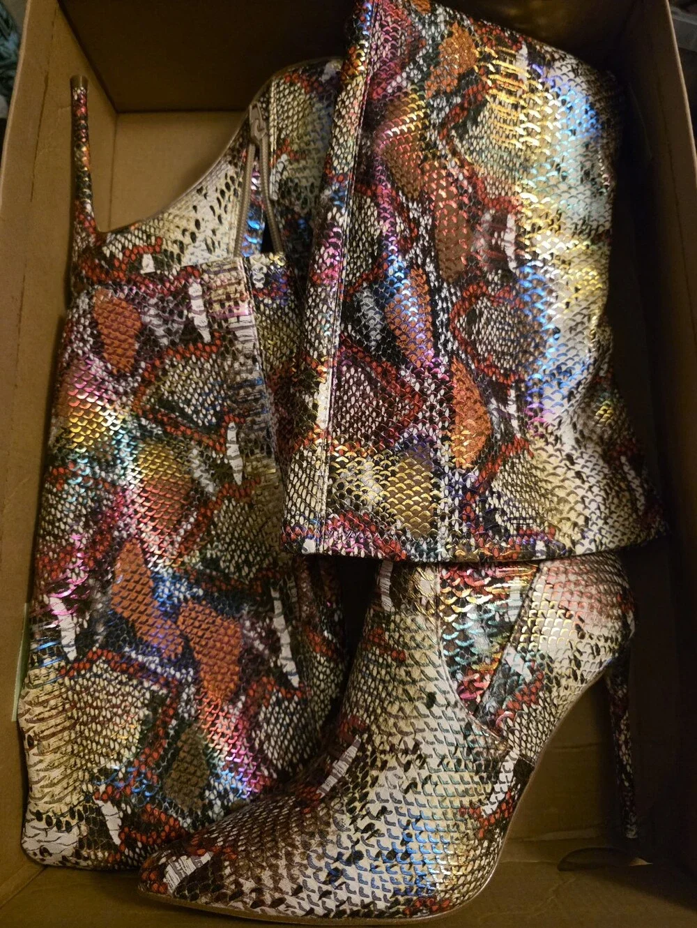 Steve Madden Viktory Rainbow Snake Thigh High Pointed Toe Boots NIB